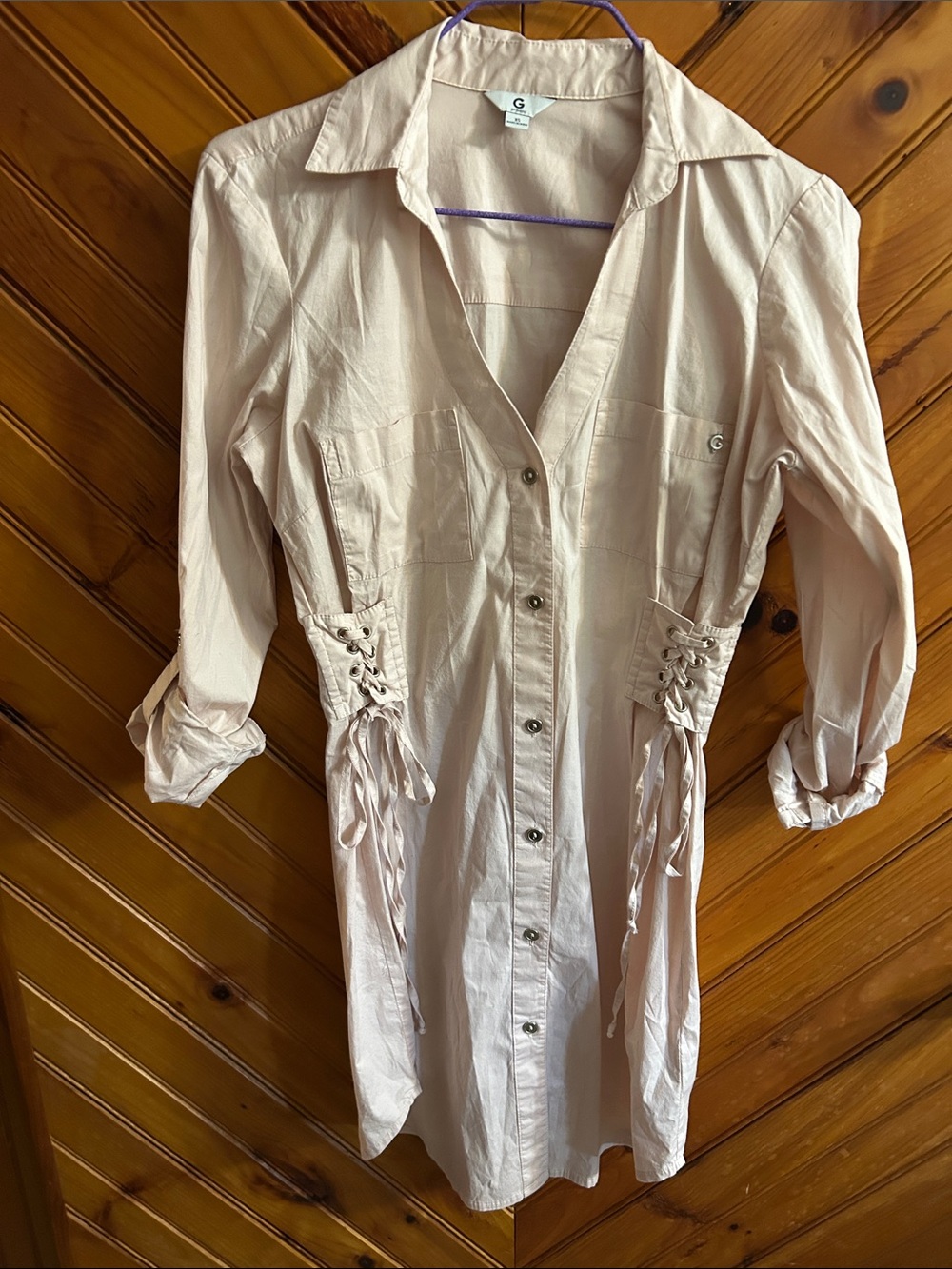 G by Guess Blush Button-Down Dress or Tunic with Side Lace-Up Detail